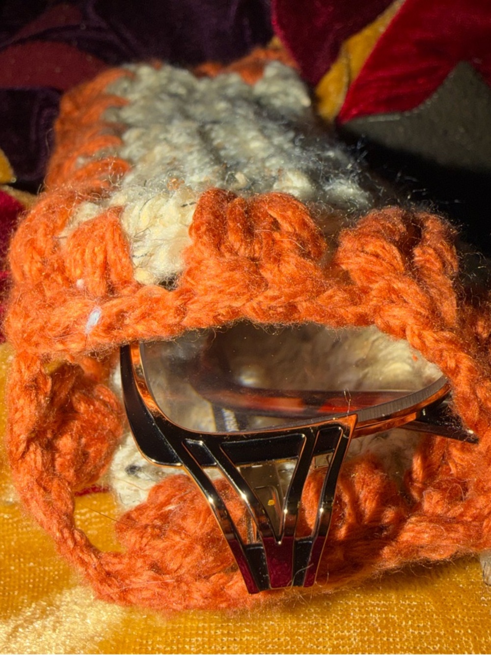 Handmade Cream and Orange Crochet glasses/sunglasses case - Women's Accessory
